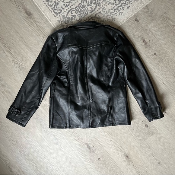 Vintage 90s Y2K Rave 4 Real Black Faux Leather Jacket Large Gothic Grunge Cyber - Picture 2 of 16